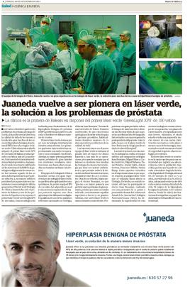 Juaneda vuelve a ser pionera en Láser Verde, la solución a los problemas de próstata