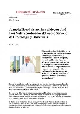 Juaneda Hospitals nombra al Dr. José Luis Vidal coordinador del nuevo Servicio de Ginecología y Obstetricia