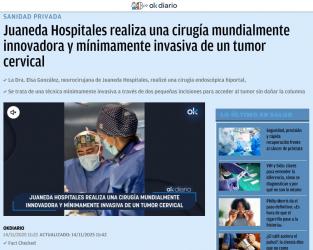 Juaneda Juaneda Hospitales realiza una cirugía mundialmente innovadora y mínimamente invasiva de un tumor cervical