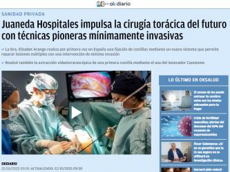 Juaneda Juaneda Hospitales impulsa la cirugía torácica del futuro con técnicas pioneras mínimamente invasivas