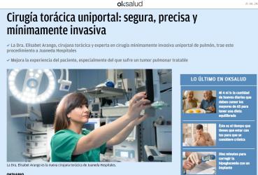 Juaneda Cirugía torácica uniportal: segura, precisa y mínimamente invasiva