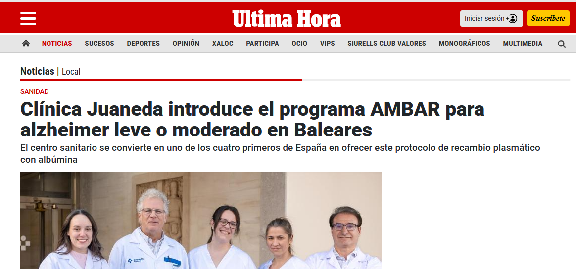 Juaneda Clínica Juaneda introduce el programa AMBAR para alzheimer leve o moderado en Baleares
