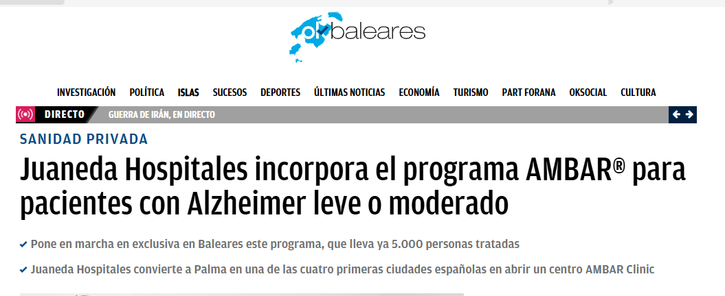 Juaneda Juaneda Hospitales incorpora el programa AMBAR® para pacientes con Alzheimer leve o moderado