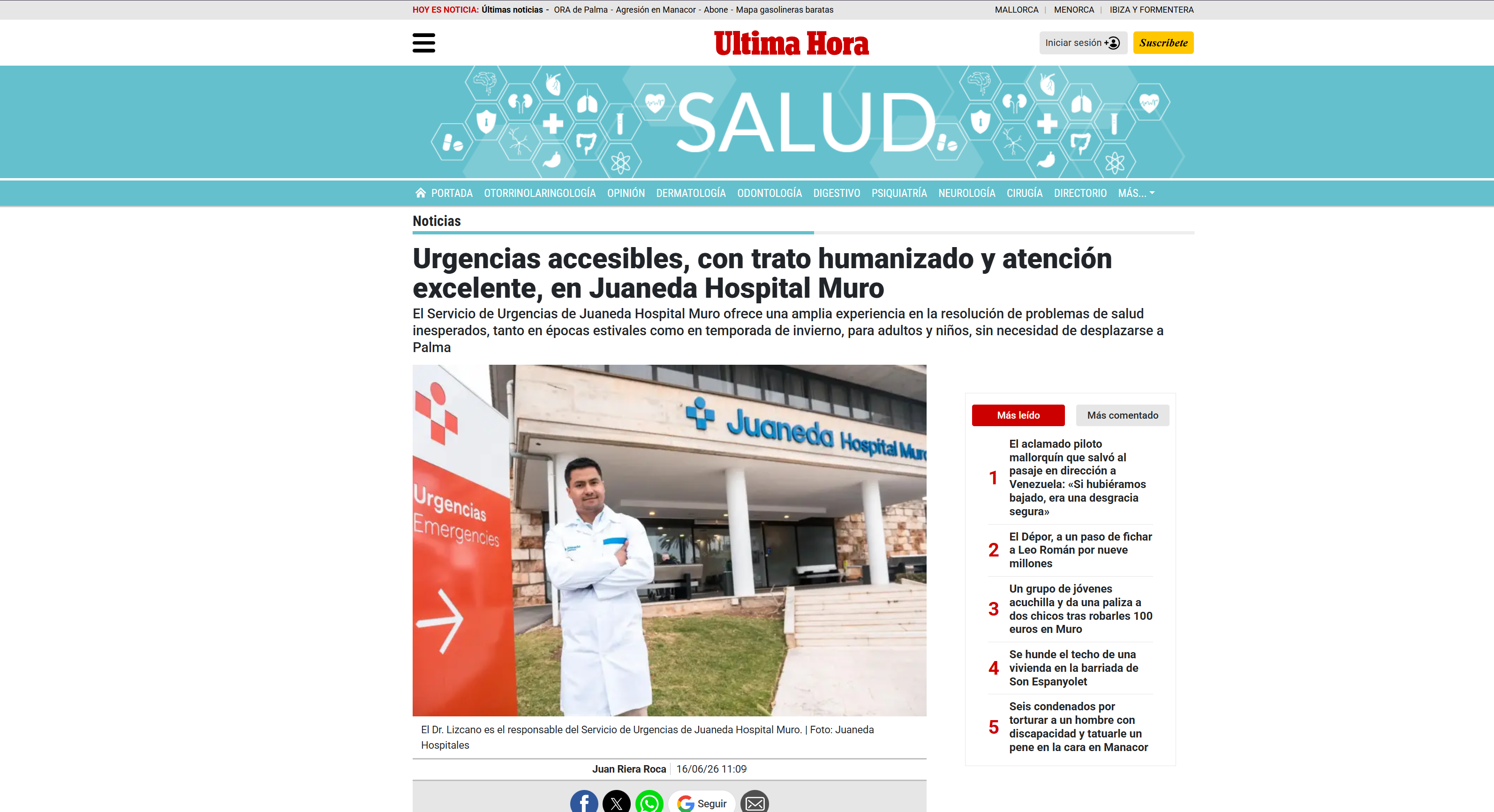 Juaneda Urgencias accesibles, con trato humanizado y atención excelente, en Juaneda Hospital Muro