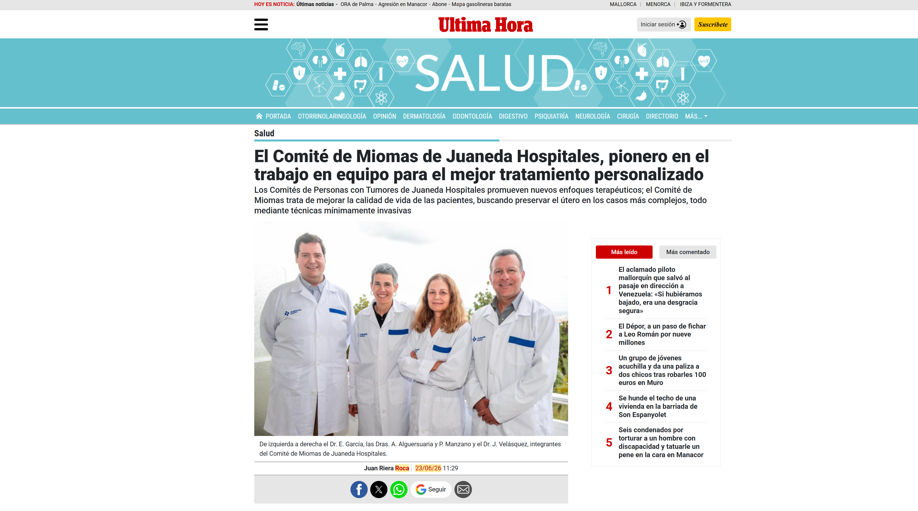 Juaneda El Comité de Miomas de Juaneda Hospitales, pionero en el trabajo en equipo para el mejor tratamiento personalizado