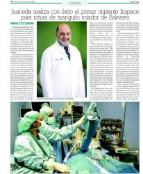 Juaneda Juaneda realiza con éxito el primer implante Inspace para rotura de manguito rotador de Baleares