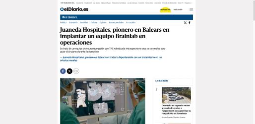 Juaneda Juaneda Hospitales, pionero en Balears en implantar un equipo Brainlab en operaciones