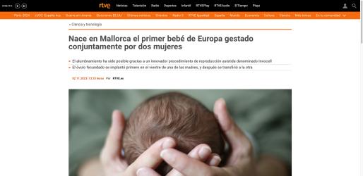 Juaneda Nace en Mallorca el primer bebé de Europa gestado conjuntamente por dos mujeres