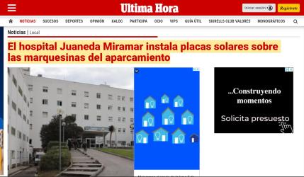 Juaneda El hospital Juaneda Miramar instala placas solares sobre las marquesinas del aparcamiento