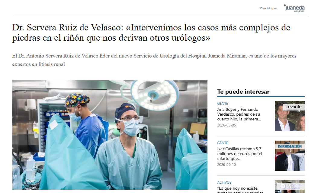 Juaneda Dr. Servera Ruiz de Velasco: «Intervenimos los casos más complejos de piedras en el riñón que nos derivan otros urólogos»