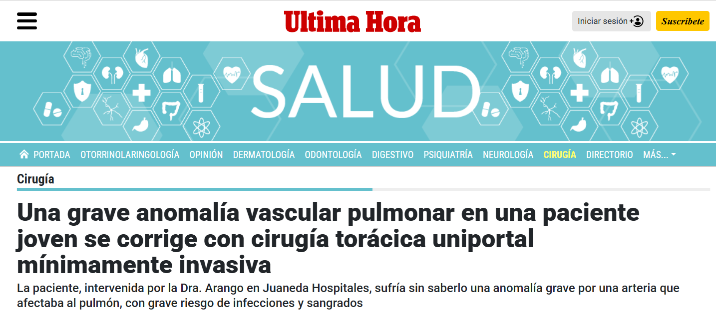 Juaneda Una grave anomalía vascular pulmonar en una paciente joven se corrige con cirugía torácica uniportal mínimamente invasiva