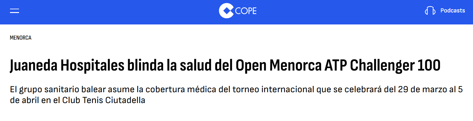 Juaneda Juaneda Hospitales blinda la salud del Open Menorca ATP Challenger 100