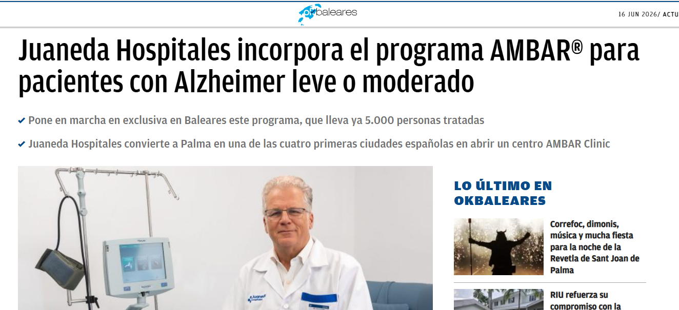 Juaneda Juaneda Hospitales incorpora el programa AMBAR® para pacientes con Alzheimer leve o moderado
