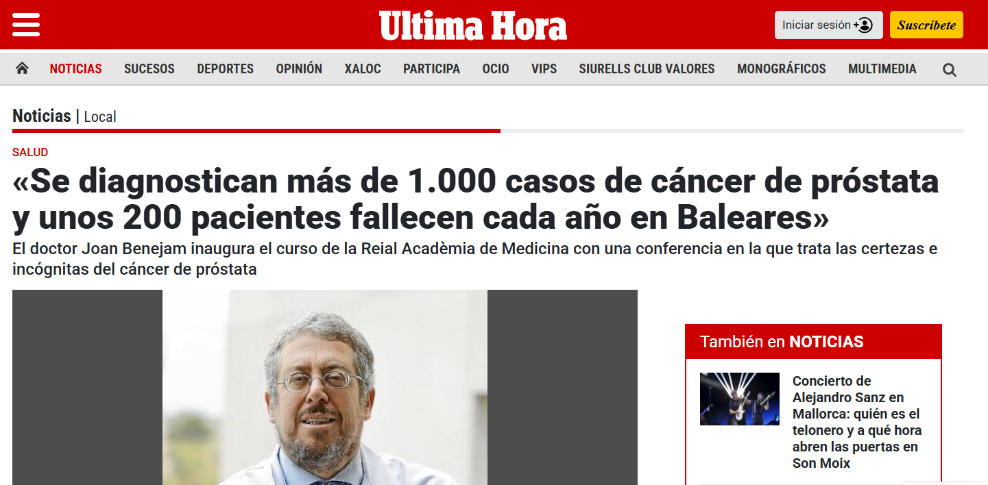 Juaneda Se diagnostican más de 1.000 casos de cáncer de próstata y unos 200 pacientes fallecen cada año en Baleares