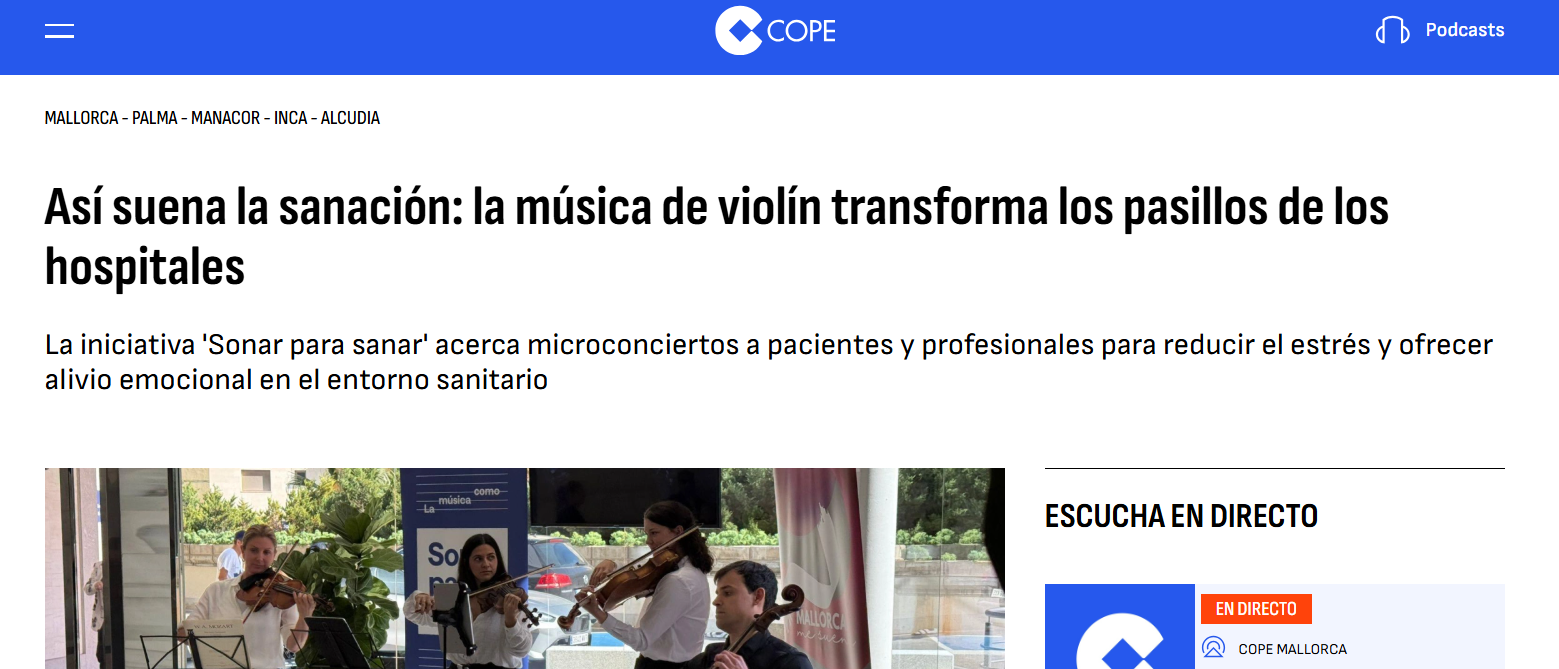 Juaneda Así suena la sanación: la música de violín transforma los pasillos de los hospitales