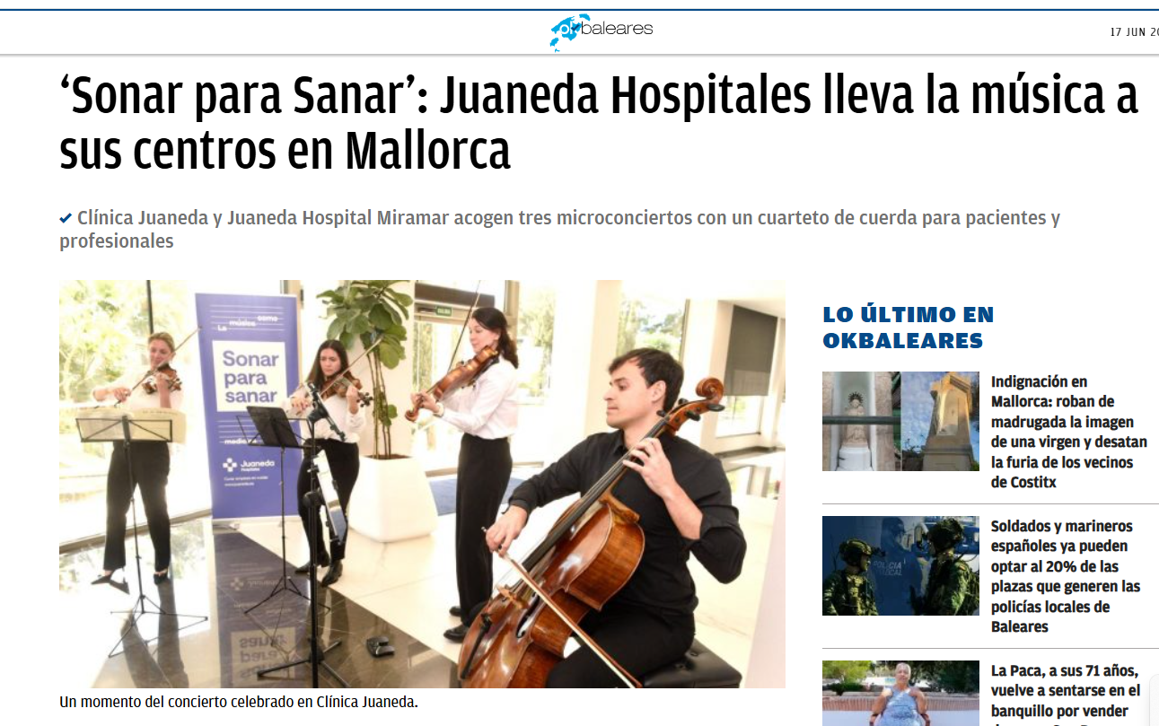 Juaneda ‘Sonar para Sanar’: Juaneda Hospitales lleva la música a sus centros en Mallorca