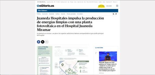 Juaneda Juaneda Hospitales impulsa la producción de energías limpias con una planta fotovoltaica en el Hospital Juaneda Miramar