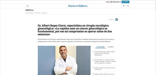 Juaneda Dr. Albert Reyes Claret, especialista en cirugía oncológica ginecológica: «La rapidez ante un cáncer ginecológico es fundamental, por eso mi compromiso es operar antes de dos semanas»